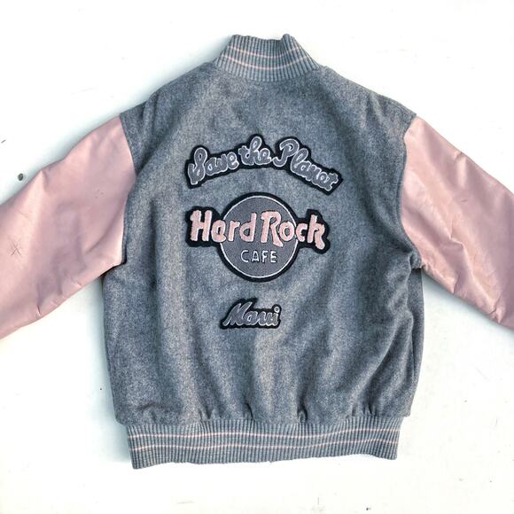 Vintage Hard Rock Maui Varsity Jacket | Pink & Gray Wool | Y2K Streetstyle | M - Picture 13 of 16